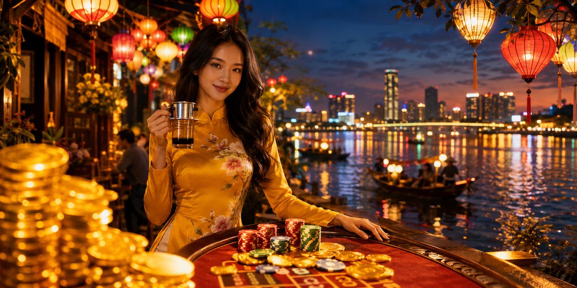 Khách VIP nhận thưởng jackpot tại quán cà phê Sài Gòn với điện thoại và ly cà phê